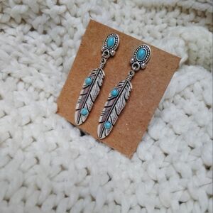2 for 25$ Turquoise Feather Dangle Earrings